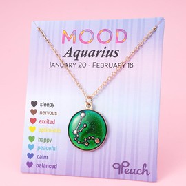 Temperature Sensing Color Changing Mood Pendant Necklace 12 Constellation Zodiac Necklace with Message Card for Women Astrology Horoscope Jewelry Birthday Gifts -Aquarius