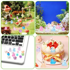 BelleStyle 100pcs Mini Luminous Resin Animals, 10+ Colors Glitter Tiny Ducks Little Miniature Animals Figures Glow in the Dark for Dollhouse Fairy Garden Micro Landscape Aquarium Potted Decor