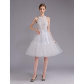 ELAWBTY Womens Knee Length Princess Petticoat Underskirt Tulle Tutu Skirt for Prom Party P84, White, Small-Large