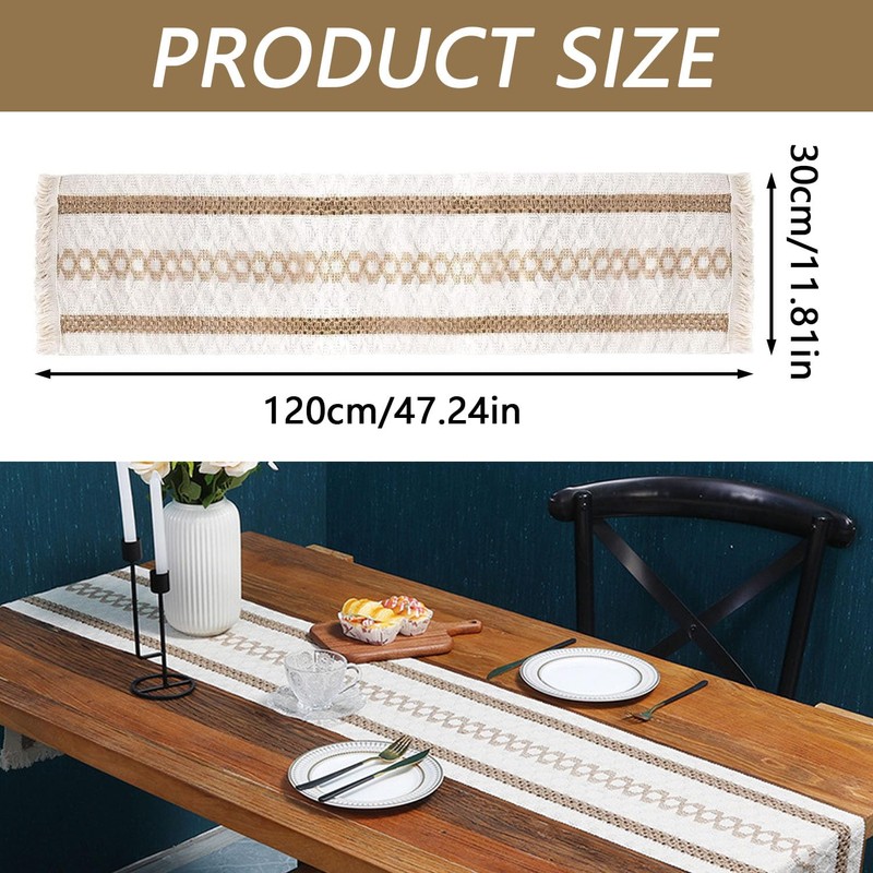 Elegant Table Runner with Long Tassels Cotton Linen Table Runner