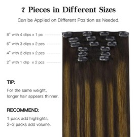 HOTBANANA Human Hair Clip in Hair Extensions, Balayage Dark Brown Mixed Golden Brown 120g Clip in Hair Extensions Real Human Hair Straight Remy Hair Clip Ins 20 Inch 7pcs