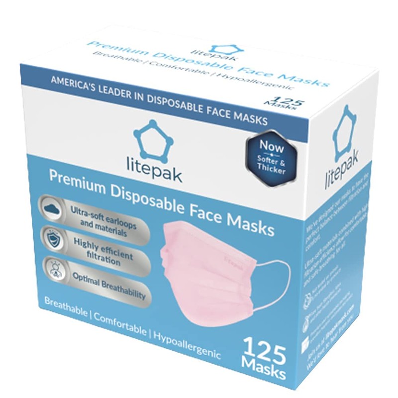 Litepak 125-Pack Disposable Face Mask Premium Comfort Earloops with Dispenser