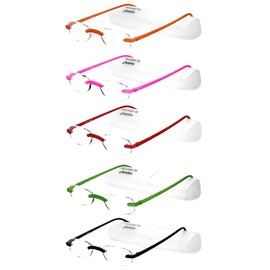 Calabria 715 Flexies Rimless Reading Glasses +2.75 Celery/Ebony/Fuchsia/Red/Tangerine (5Pack) Men Women Readers Bending Slim