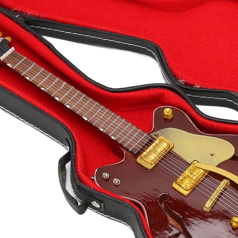Red and Gold Miniature Electric Guitar Replica with Stand and