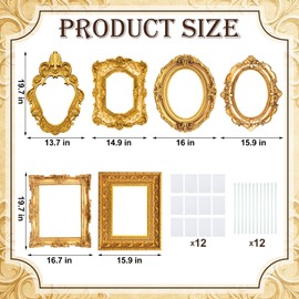 Lineshading 6 Pcs Large Photo Booth Props Gold Picture Selfie Frame Vintage Photo Booth Frame 20 Inch Big Selfie Frames Oval Rectangle Square for Friends Wedding Graduation Birthday Bachelorette Party
