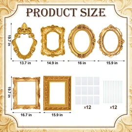 Lineshading 6 Pcs Large Photo Booth Props Gold Picture Selfie Frame Vintage Photo Booth Frame 20 Inch Big Selfie Frames Oval Rectangle Square for Friends Wedding Graduation Birthday Bachelorette Party