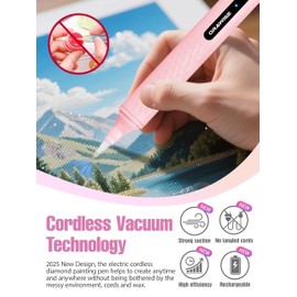 Electric Diamond Painting Pen, Vacuum Diamond Art Pen no Wax Needed | Cordless & Quiet | Rechargeable Battery | Lightweight Design | Diamond Art Accessories for Adults | Gift for Dimond Art Fan - Pink