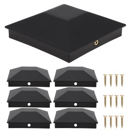 6 Pcs 4x4 Wood Fence Post Caps (3.5inx3.5in), PNXKTXO Black Plastic UV Water Proof Post Cap Covers Kit for Fences or Decking