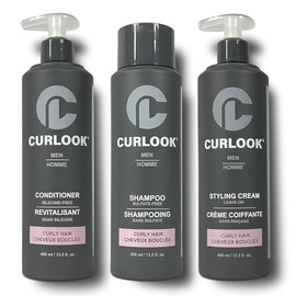 Curlook Curly Hair Package | Sulfate-Free, Silicone-Free Shampoo, Conditioner & Leave-In Styling Cream Set for Men | 400ml (13.5 oz) Each | Made in Canada Curly Hair Products | Pack of 3
