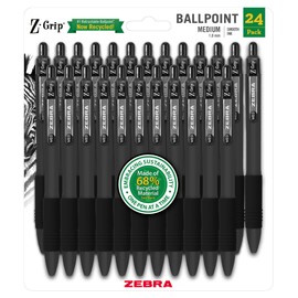 Zebra Pen Z-Grip Recycled Retractable Ballpoint Pens,1.0mm, Black Ink, Durable Metal Clip, 68% Recycled (GRS Certified; Global Recycled Standards), School & Office Supplies, 24-Pack (20314)