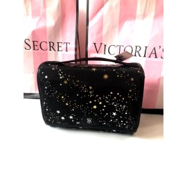 Victoria's Secret Travel Hanging Toiletry Cosmetic Makeup Bag Black Stars NWT
