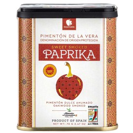 Gourmanity Spanish Sweet Smoked Paprika Powder Tin, Premium Oak Wood Smoked Seasoning for Adding Depth, Flavor and Color to Your Dishes, Kosher, Gluten Free, Pimenton Dulce Ahumado, 2.5 oz