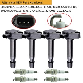 CNPAPC 4pcs Ignition Coils + Spark Plugs Fit For 2001-2005 Honda Civic Acura 1.7L UF242