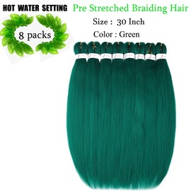 Pre Stretched Braiding Hair Extensions 30inch 8packs Professional Braids Hair Soft Yaki Straight Braid Hair Hot Water Setting Synthetic Crochet Hair (30inch,Green)