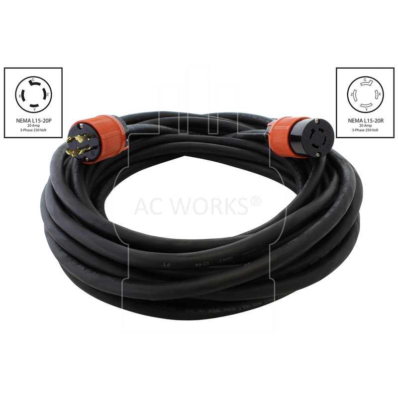 AC WORKS [L1520PR] SOOW 12/4 NEMA L15-20 20A 3-Phase 250V