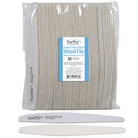ForPro Professional Collection Expert One & Done Wood File, White 150 Grit/Zebra 180 Grit, Manicure & Pedicure Nail Files, 7” L x 1.25“ W, 50-Count