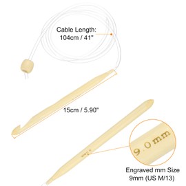 HARFINGTON Bamboo Tunisian Circular Crochet Hook 9mm (US M/13) Afghan Wood Knitting Hook Needles with Cable and Bead End for Weave Crocheting Craft Yarn