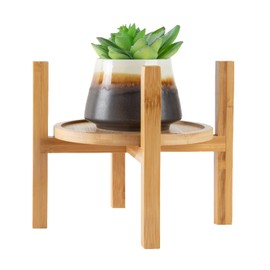 OYSIR 6.5 inch Modern Plant Stand & 5.5" Bamboo Saucer, Mid-Century Planter Holder, Plant Saucer, Round Bamboo Tray for Flower Pot, Planter Pot Tray, Prevent The Floor Wet, Not Include Planter Pot