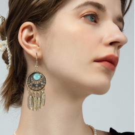 Dream Catcher Earrings for Women Feather Earrings Bohemian Blue Turquoise Earrings Vintage Western Earrings Jewelry Gifts for Girls