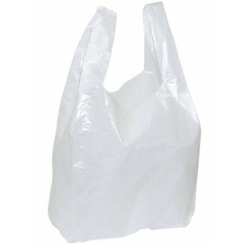 T060] Pack of 100 25 + 12 x 45 cm Bag Shirt Carrier Bags Plastic Bags White Shopping Bags for Snack Kiosk Shop Market