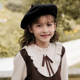 Classic French Beret Hat for Kids - Elegent Black Wool Beret for Party Romantic French Themed Fancy Dress 2-6 Years