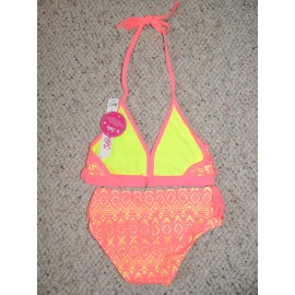 Justice 2 Piece Swim Suit  Bikini Swimsuit Coral Pink Yellow Girls 5 6