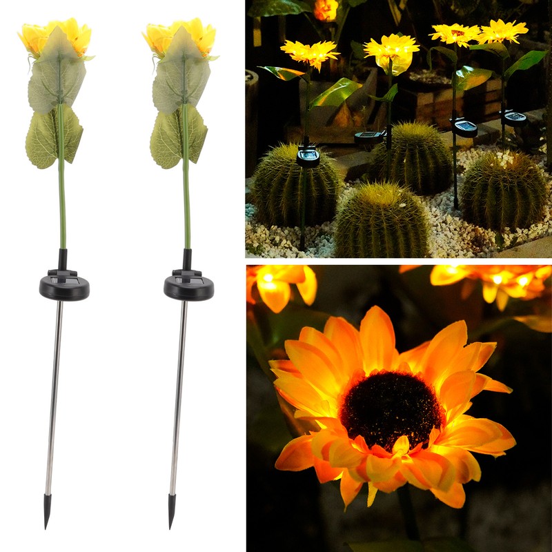 2Pcs Sunflower Solar Lights IP65 Waterproof Low Power Consumption LED