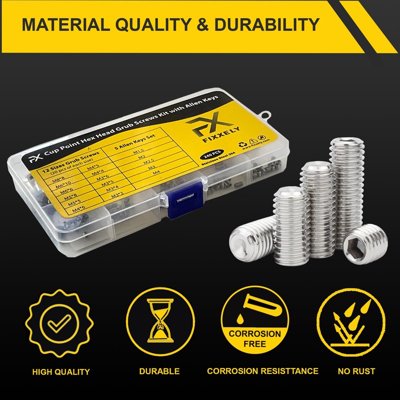 Set Screws Assortment Kit (M3, M4, M5, M6, M8) with