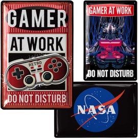 LANOLU Tin Signs Retro Set of 3, Metal Signs with Sayings, Signs with Sayings Funny, Gaming Sign, Gamer Gift, Gaming Zone, Decoration Made of Metal in Set