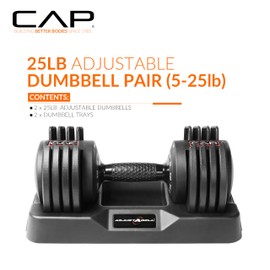 CAP Barbell ADJUSTABELL® 25 lb Pair of Adjustable Dumbbells with Contoured Full Rotation Handle, Honeycomb Black Handle