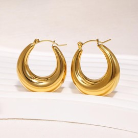 WARIDAR 18K Gold Plated 28 * 25mm Hoops Earrings | Dainty Hypoallergenic Lightweight Hoops Earrings | Ingenious Design Thick Trendy Gold Hoops for Women