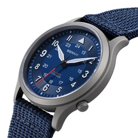 BERNY Titanium Watches Japanese Second Hand Quartz Movement VH31 5ATM Waterproof Analogue Quartz Watches for Men and Women Super Luminous Unisex Watch, Canvas blue, Bracelet