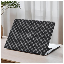 DTangLsm Compatible with MacBook Air 13 inch Case 2025-2022 M4 M3 M2 A3240 A3113 A2681, Luxury Checkered Textured Vintage Leather Retro Hard Shell Case for MacBook Air 13.6 inch + Keyboard Cover,Black