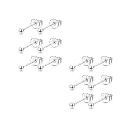 Milacolato 6-12pairs 925 Sterling Silver Stud Earrings Tiny Round Ball Bead Earrings Set For Women Girls Jewelry 6pairs