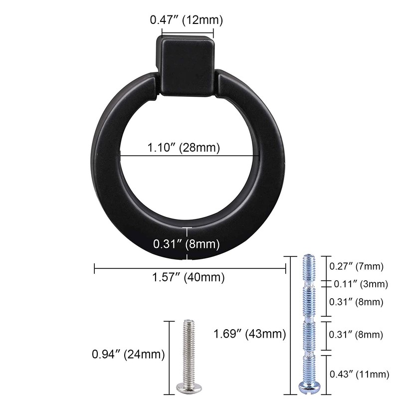 WEAVERBIRD Cabinet Knobs Flat Black Round Zinc Alloy Ring Pull