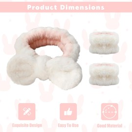 Soft Plush Headband and Wristband Set | Cute Rabbit Ears Design | Spa and Face Washing Accessories | Skincare Headbands Hair Band Women Facial Makeup Head Band (White, One Size)