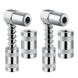 SURIEEN 90 Degree Grease Coupler Adapter with Sleeves, 3 Jaw Angle Grease Fitting Tool, 90 Degree Grease Gun Coupler Snaps onto Grease Fittings in Tight Spaces for Auto, Farm, Truck - 4 Pieces