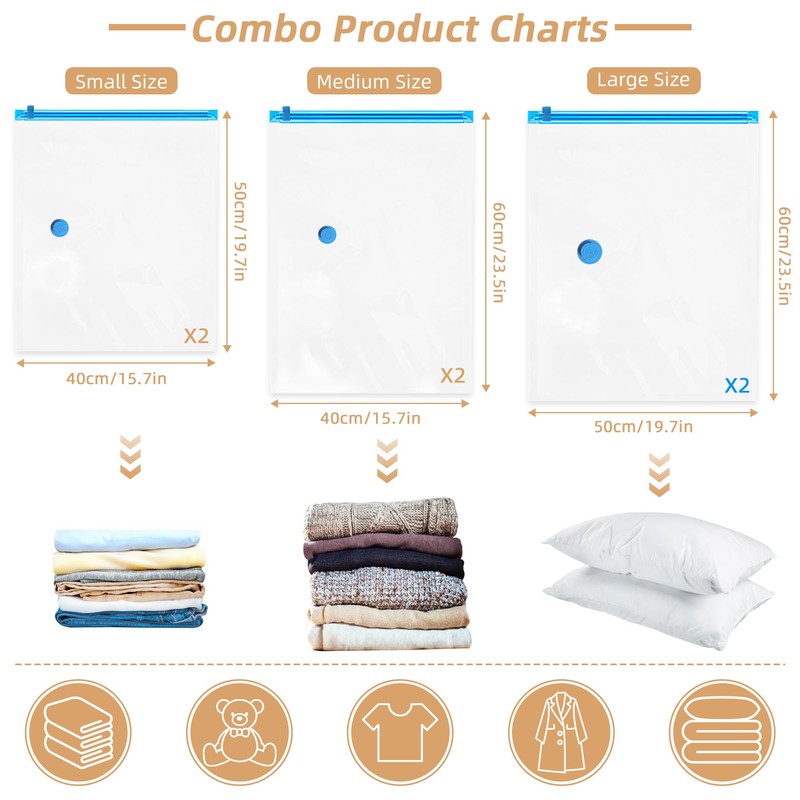 TOUYINGER Travel Vacuum Bags with Rechargeable Pump,6 Pack Vacuum Storage