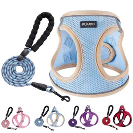 PUKAKO Puppy Harness and Leash Set, Small Dog Harness and Leash Set, Step in Small Size Harness with Soft Mesh and Reflective Bands for Extra-Small/Small Dogs, Blue， XXS