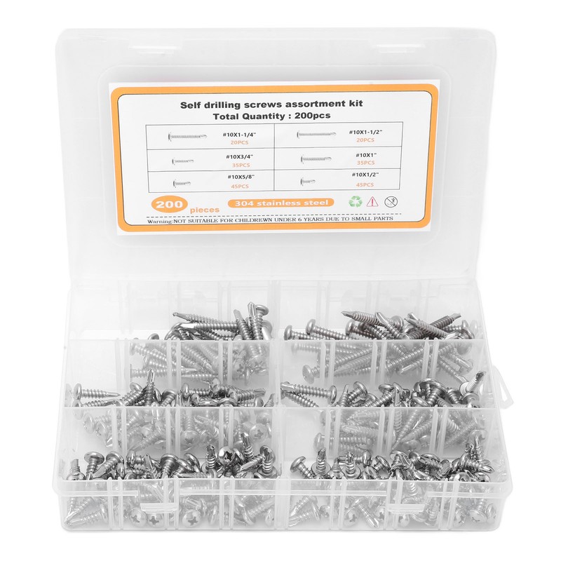 200PCS Round Head Cross Screws 304 Stainless Steel Self Drilling