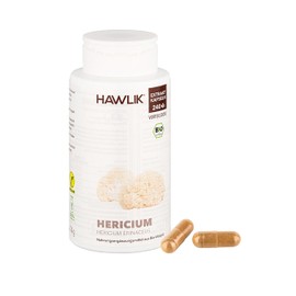 HAWLIK Vitalpilze Bio Hericium Extrakt Kapseln - 240 Kapseln - Mit Vitamin C - Natürlicher Anbau - Vegan - Magenfreundlich - Zuckerrohr-Dose