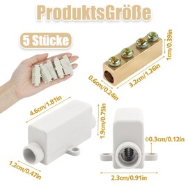 5pcs Brass Cable Connector with Double Screws, ABS Housing Main Cable Branch Terminal Clamps Electric, 1000V 100A Connection Clamp Suitable for 2.5 to 16mm² Wire for Ceiling Lights, Switch