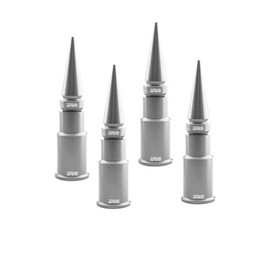 TRUE SPIKE 4 pc Silver Spike Tire Air Valve Stem CAPS Cover in Heavy Gauge CNC Machined Billet Aluminum Short Compatible with Ford Dodge Ram Nissan Chevy GMC Jeep Isuzu Kia Trucks and SUV