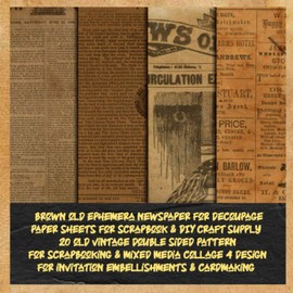 brown old ephemera newspaper for decoupage paper sheets for scrapbook & DIY craft supply 20 old vintage double sided pattern for scrapbooking & mixed ... cardmaking: designer pack for handmade crafts