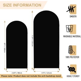 FANPROMS Wedding Arch Backdrop Cover 7.2FT 6FT Black Arch Covers Stretchy Backdrop Spandex Arch Stand Cover Set of 2 Chiara Backdrop Stand Covers for Birthday Party Baby Shower Banquet Decoration