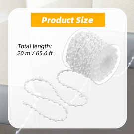 1 Pcs 20 Meter 200 Clips Vertical Blind Bottom Chain, Blind Bottom Link Chain, Durable White Plastic Blind Chain, Ideal for Repair 3.5 Inch/89mm Slats