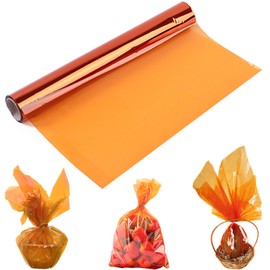 Orange Cellophane Wrap Roll, Translucent Orange Cellophane Wrapping Paper, 16 Inch Width x 100 Ft Long Colored Cellophane Rolls for Gift Baskets, DIY Arts Crafts Decoration and More