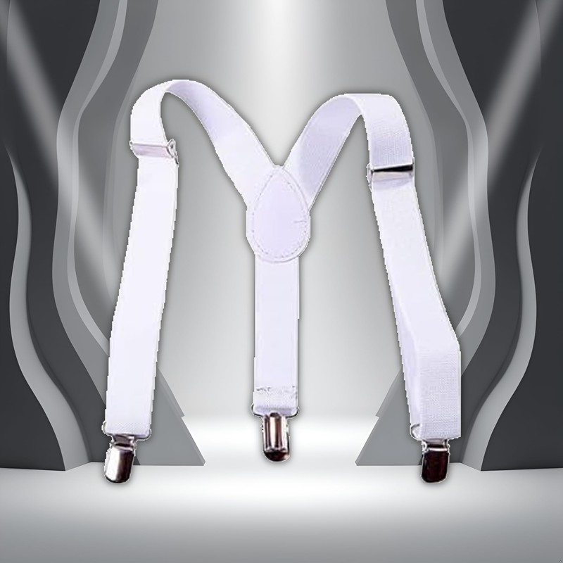 Cauaoa White Kids Adjustable Y-Back Suspenders,Clip on Y-Back Elastic with