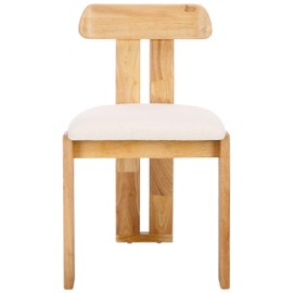 SAFAVIEH Home Collection – Cayde Mid-Century Modern Light Blonde Solid Wood Upholstered Dining Chair with Cream Boucle Seat (DCH8806D)