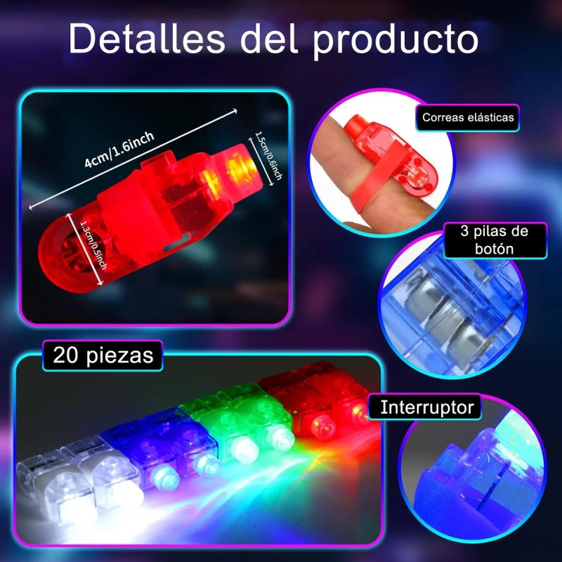 20pzs Pulsera Luz Luminosa Y Led De Dedo Para Fiestas